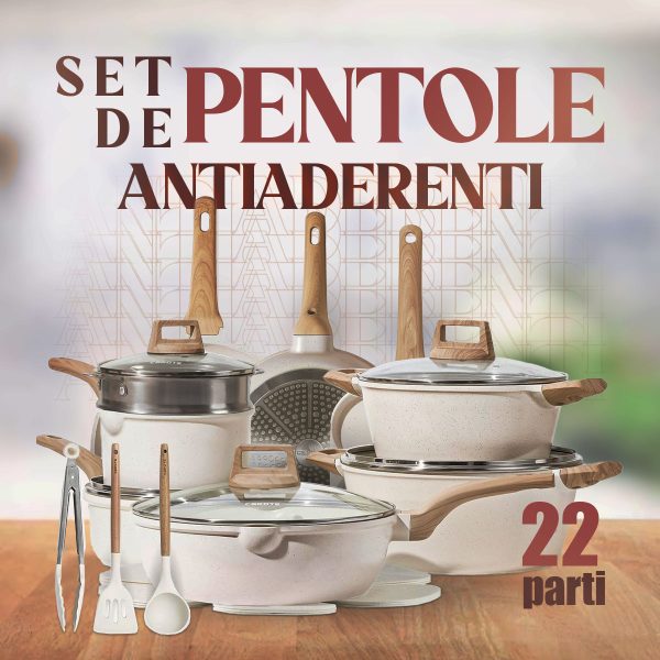 Set di pentole e padelle antiaderenti da 22 pezzi